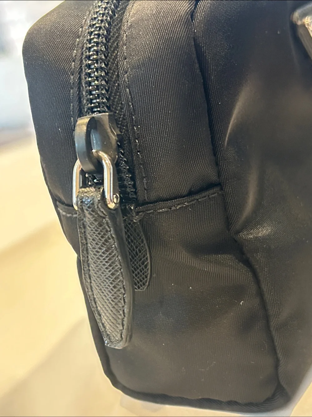 NEW Prada Black Nylon Zip Wristlet with Silver Triangle Logo
